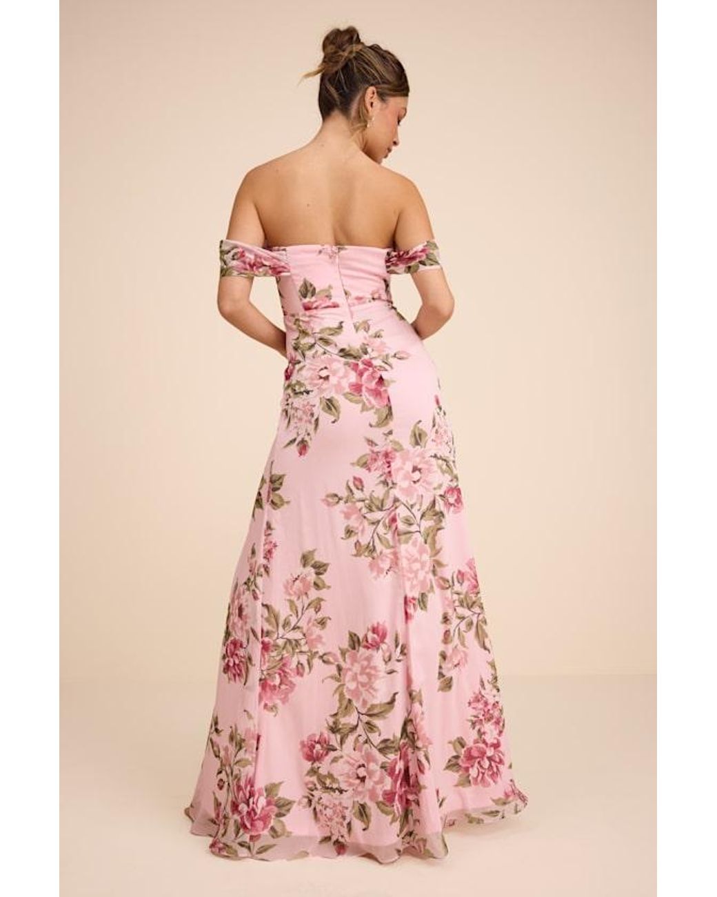 Lulus Pink Magical Magnetism Floral Off-The-Shoulder Maxi Dress