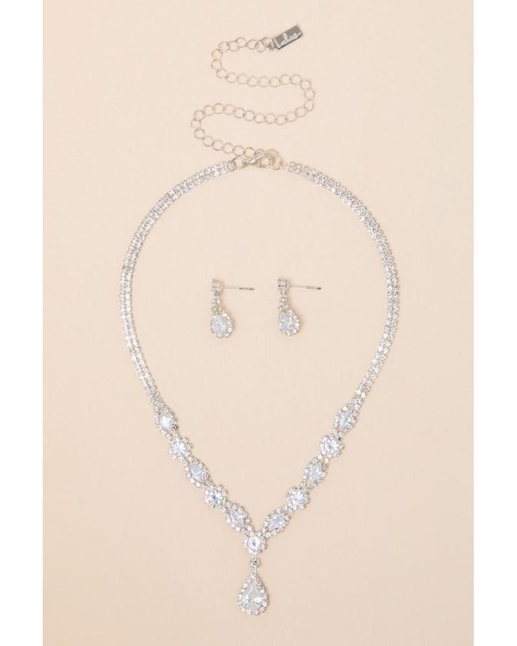 Lulus Natural Berlin Rhinestone Necklace And Earring Set