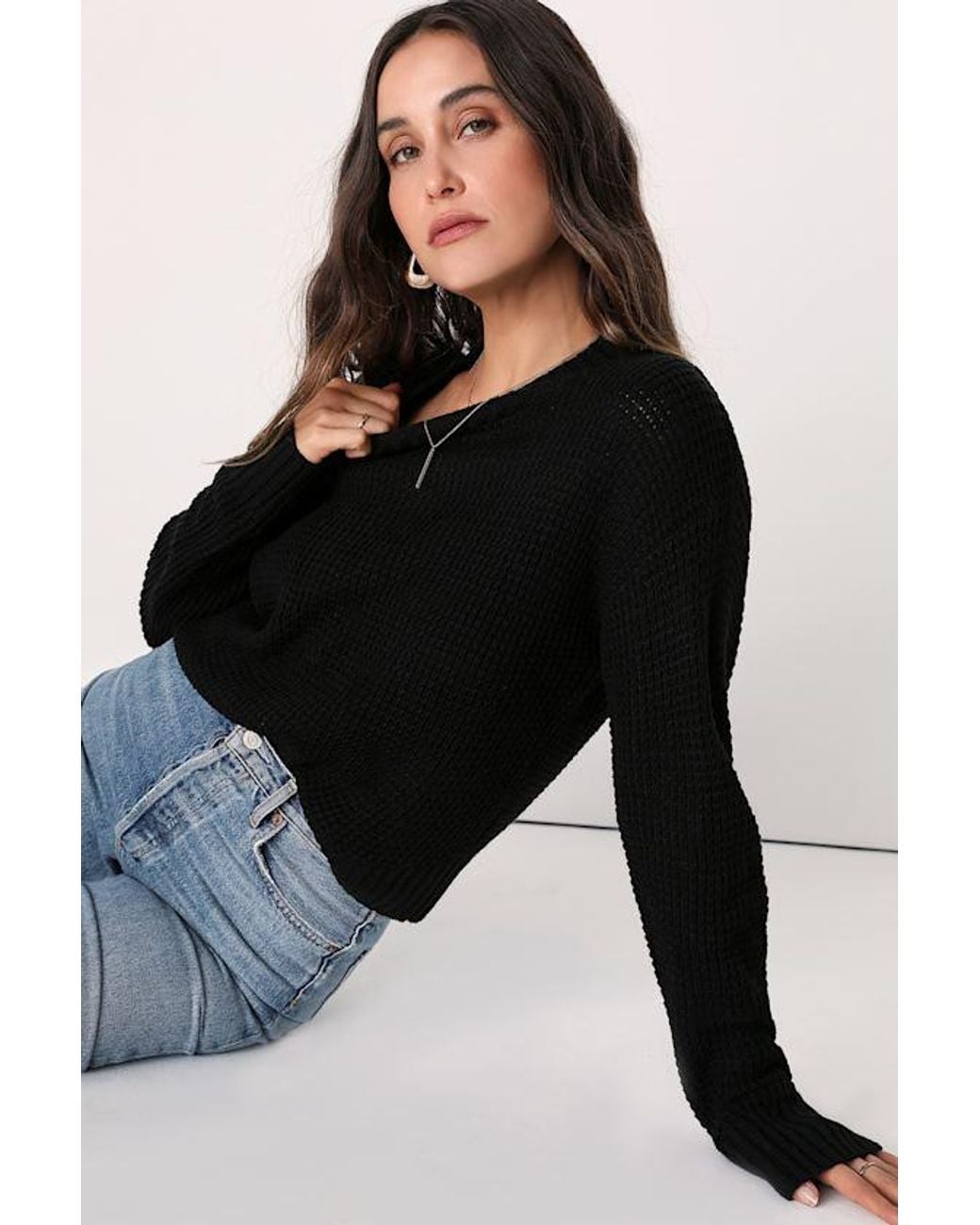 Lulus Black Campfire Cozy Cropped Sweater
