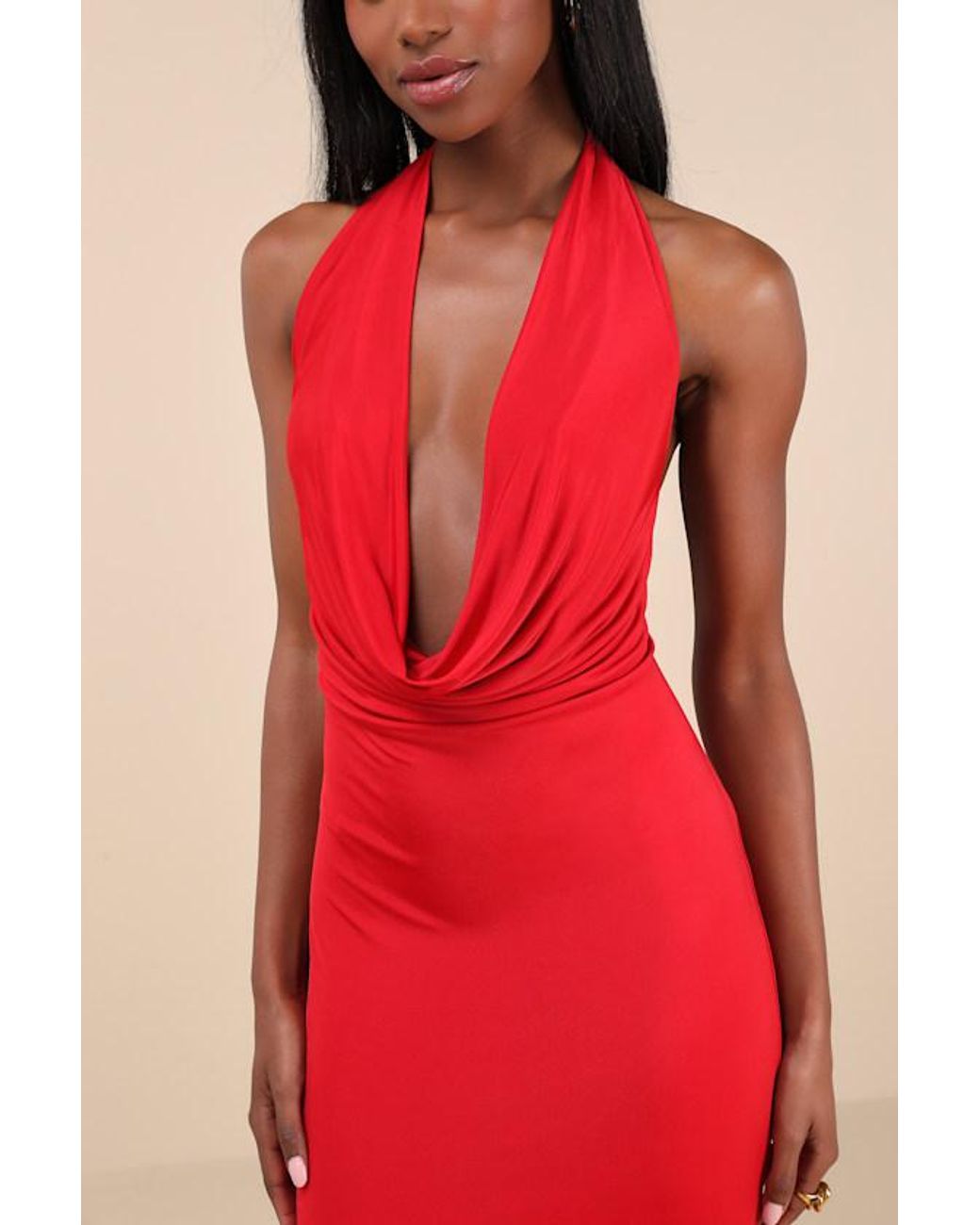Lulus Eye-Catching Silhouette Cowl Neck Halter Maxi Dress in Red | Lyst UK