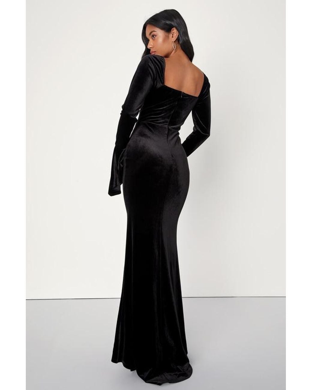 Lulus Black Dramatic Instincts Velvet Bell Sleeve Mermaid Maxi Dress