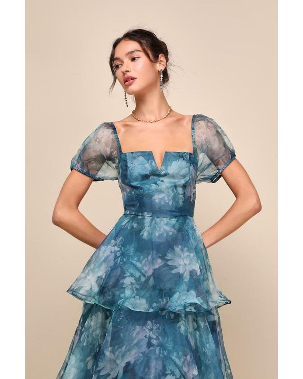 open lace back dress Sweetwater Floral Organza Tiered Midi Dress – Sugarlips
