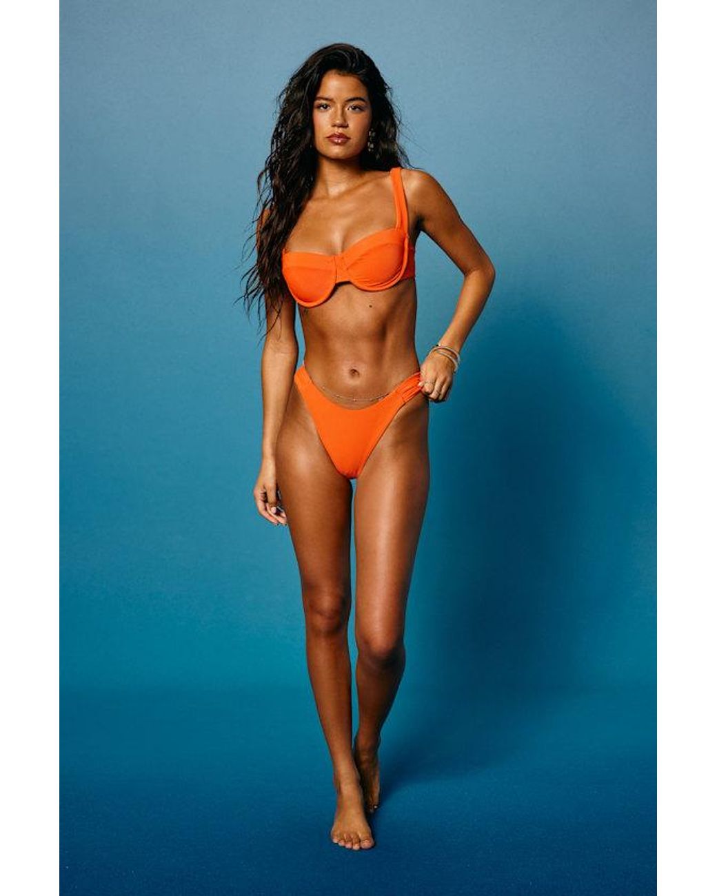 Lulus Orange Aloha Bright Ribbed Cheeky Bikini Bottoms
