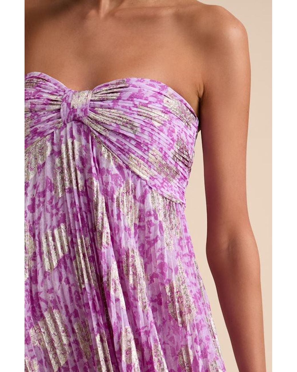 Lulus Purple Lynwen Abstract Pleated Strapless Maxi Dress