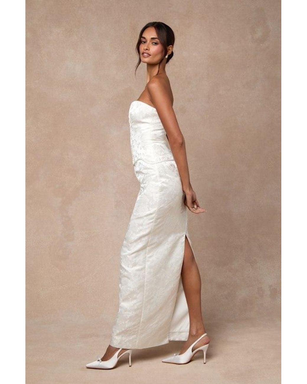 Lulus Natural Melva Satin Jacquard Two-Piece Bustier Maxi Dress
