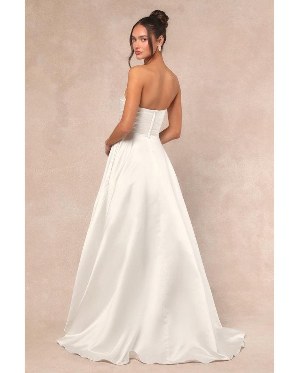 Lulus Natural Khalida Satin Pleated Strapless Gown