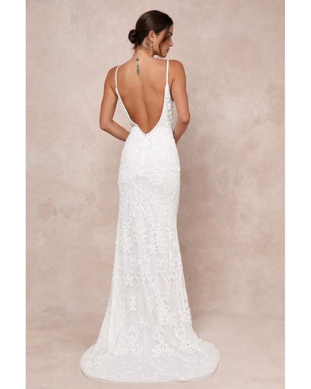 Lulus Natural Everlasting Passion Sequin Beaded Backless Maxi Dress