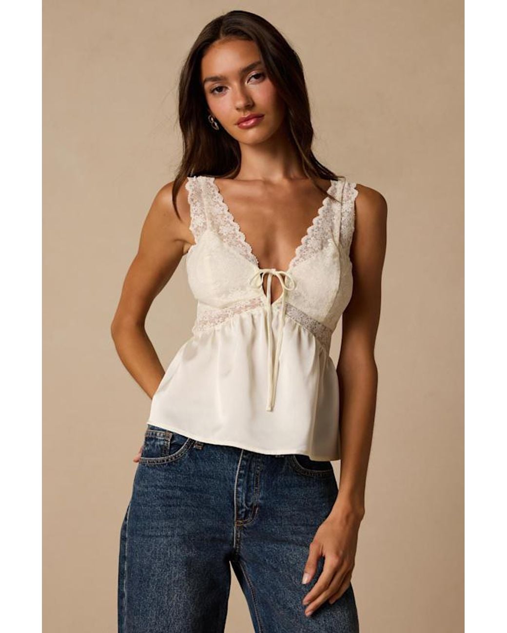 Lulus Blue Ynez Satin Lace Babydoll Tank Top