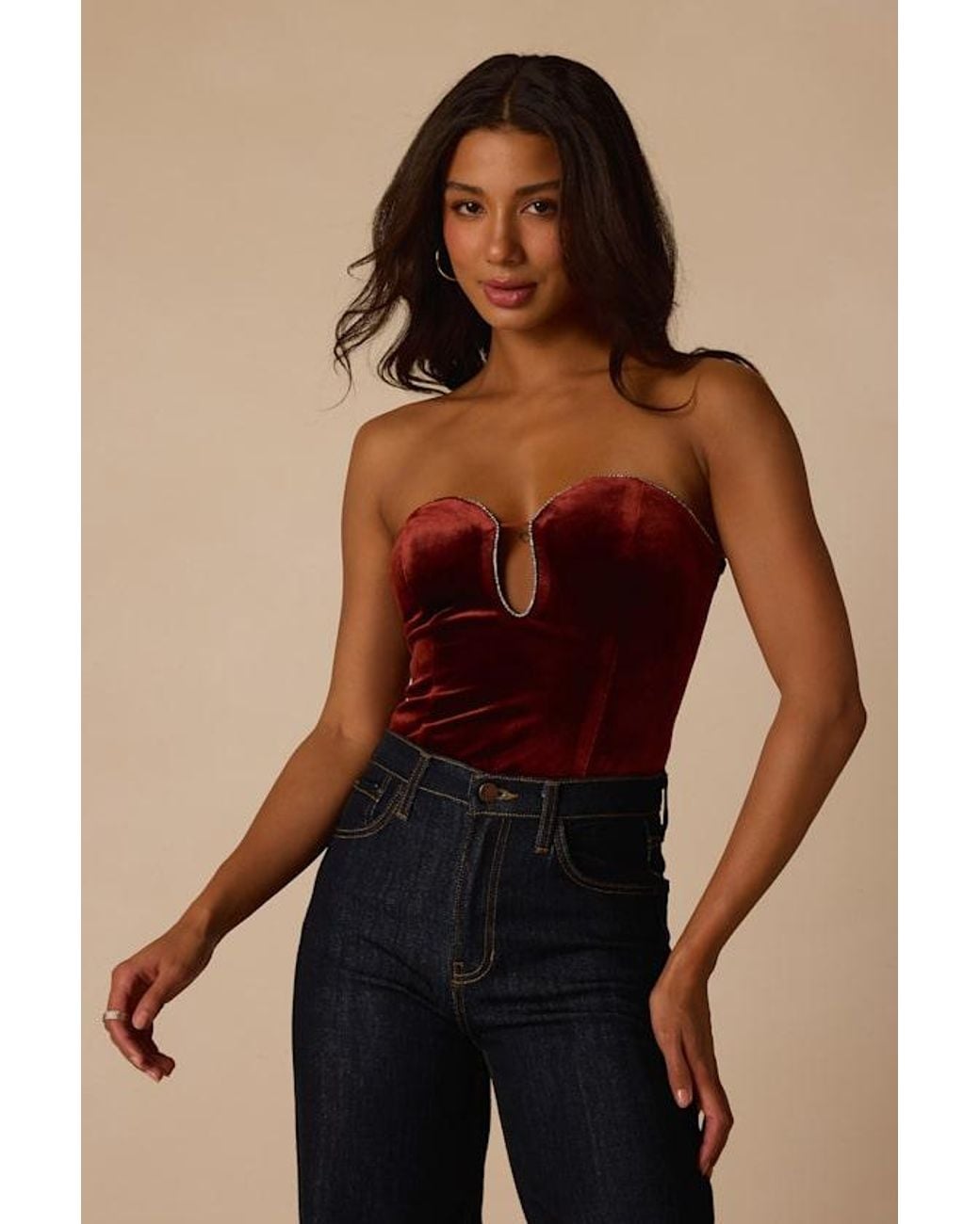Lulus Brown Cha Cha Velvet Strapless Bodysuit