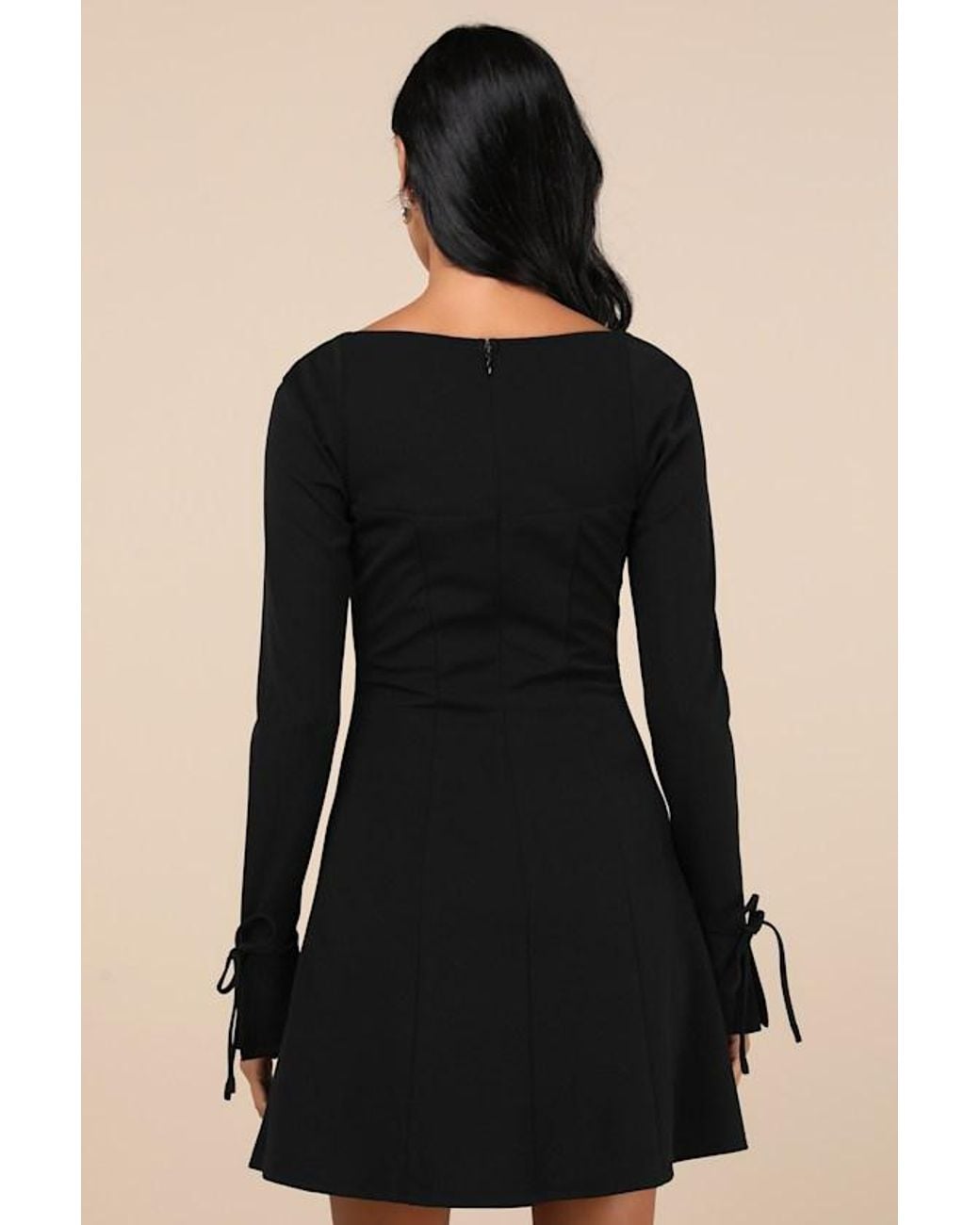 Lulus Black Adored Treatment Long Sleeve Tie Cuff Mini Dress