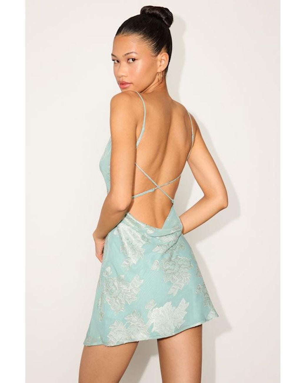 Lulus Blue Elekta Floral Jacquard Cowl Mini Dress