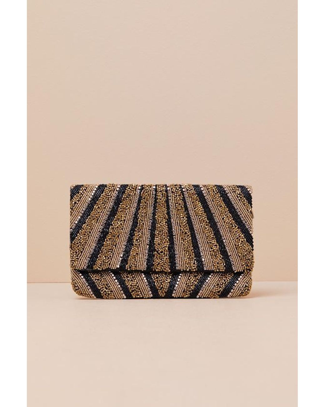 Lulus Black Pleased Rsvp Multi Striped Beaded Clutch
