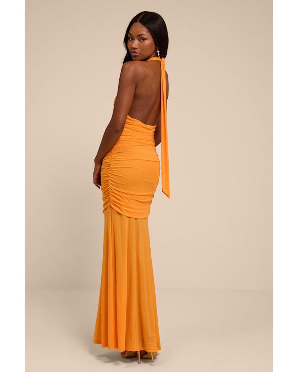 Lulus Orange Orla Light Mesh Mermaid Maxi Dress