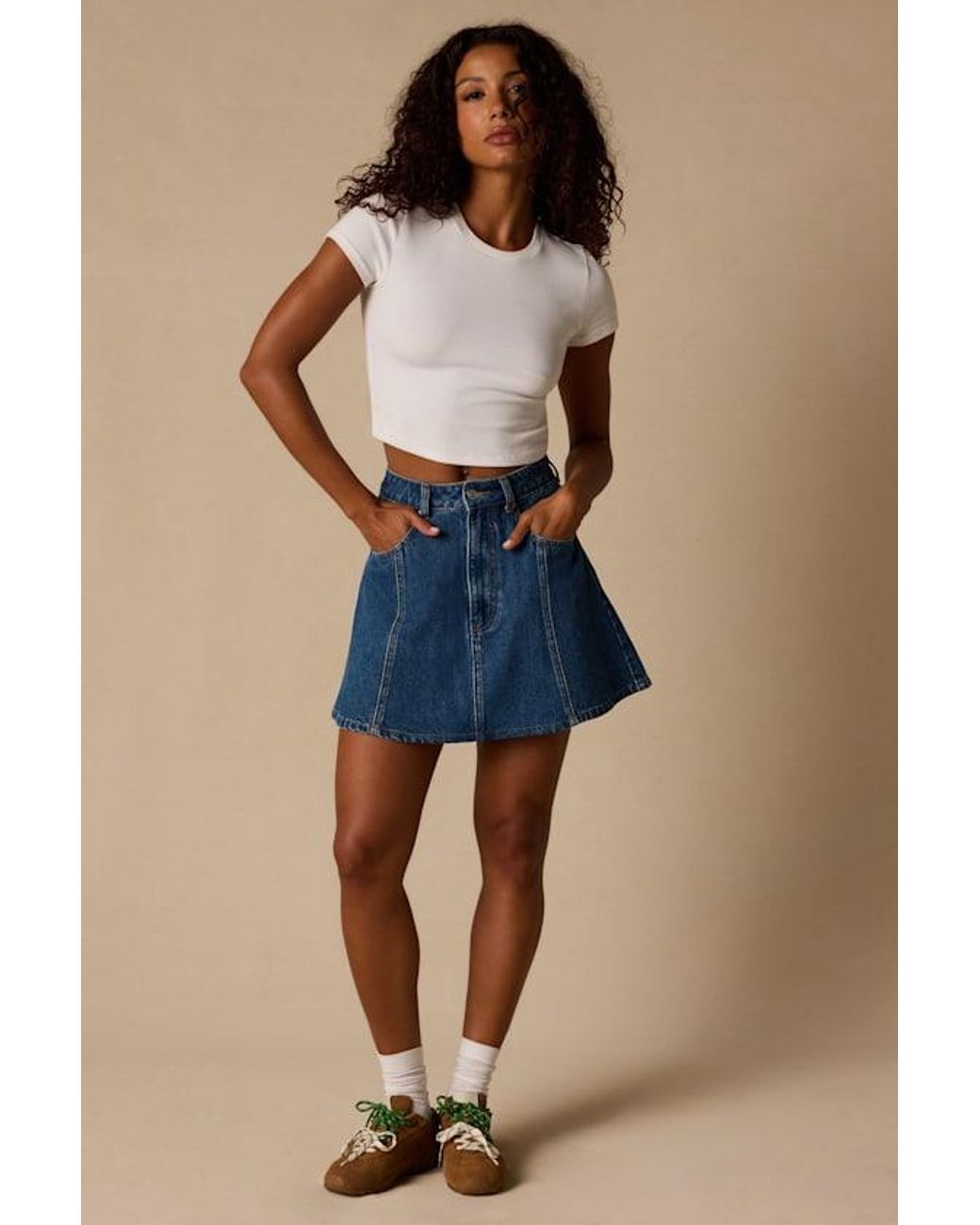 Lulus Blue Minola Medium Wash Denim Skater Mini Skirt