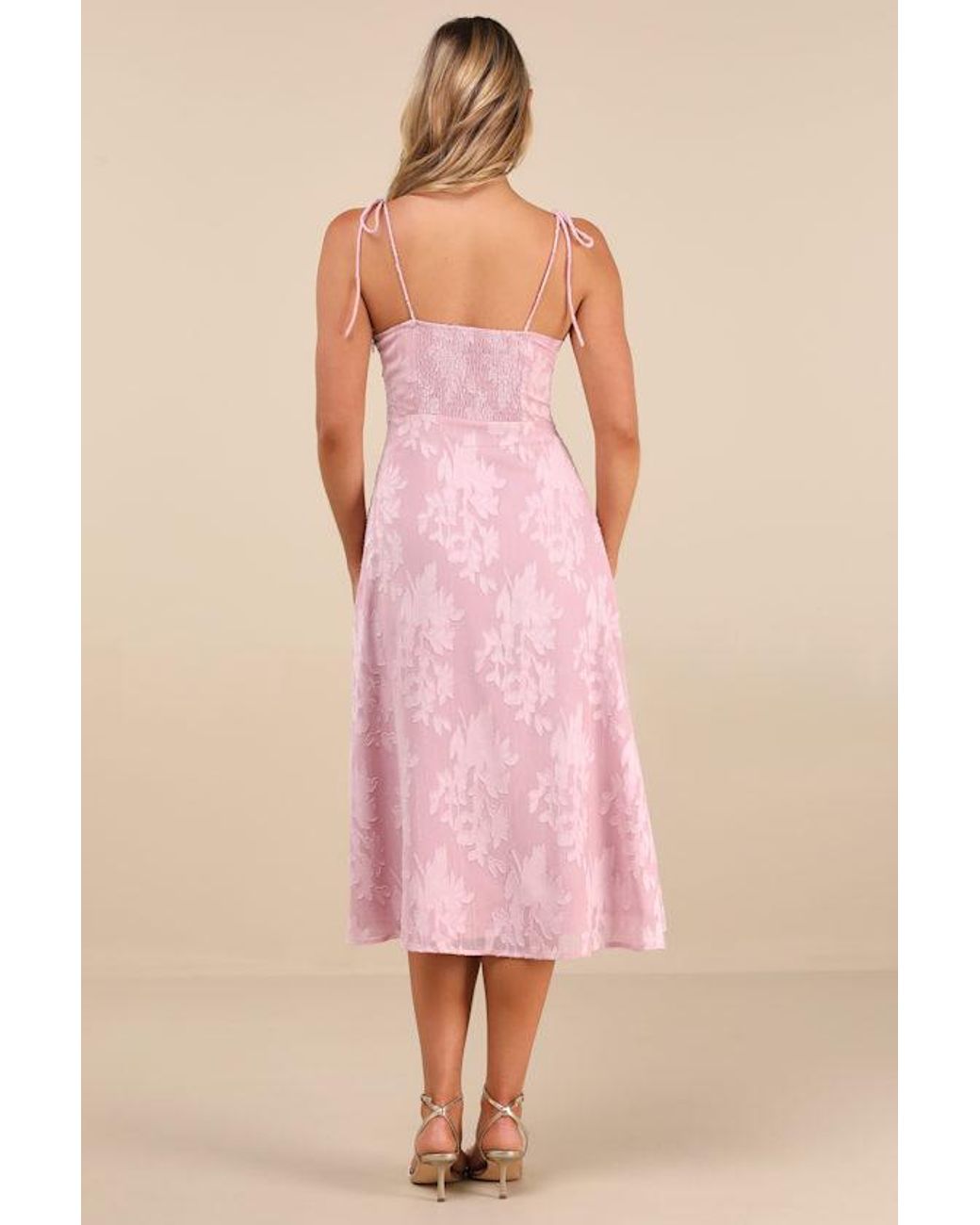Lulus Brown Loveliest Looks Floral Jacquard Tie-Strap Midi Dress