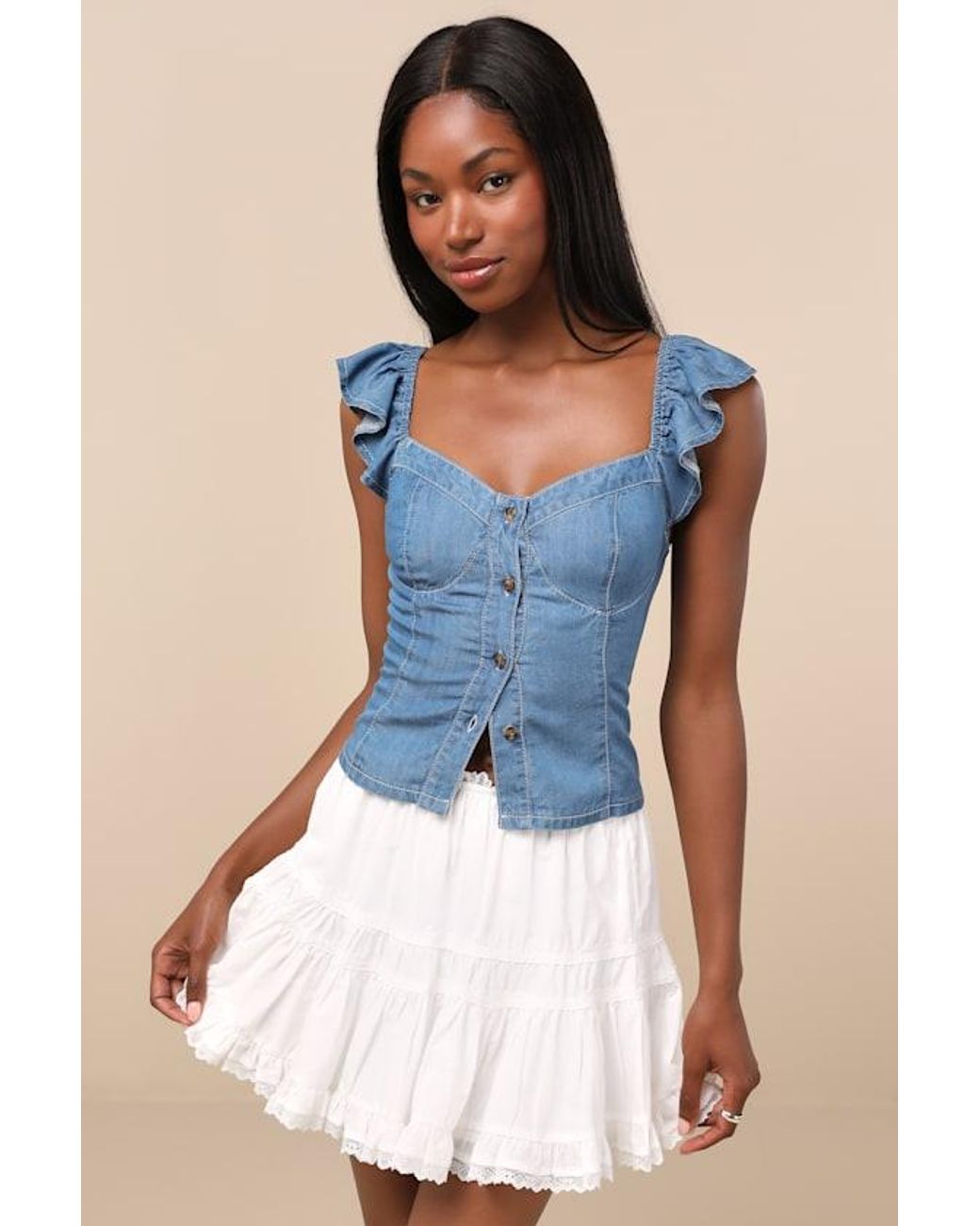 Lulus Blue Suzette Tiered Skater Mini Skirt
