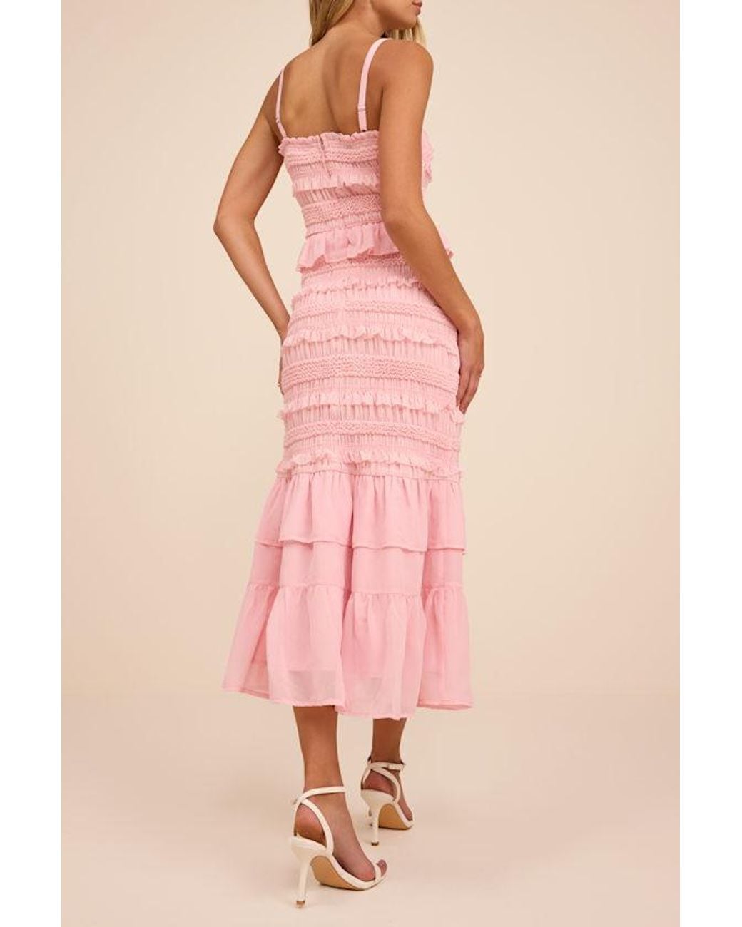 Lulus Pink Harley Smocked Ruffled Midi Dress