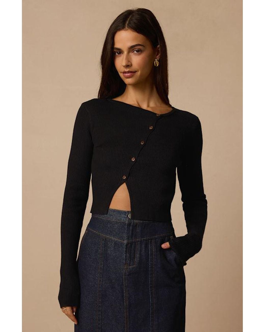 Lulus Black Paxlynn Ribbed Asymmetrical Cardigan Top