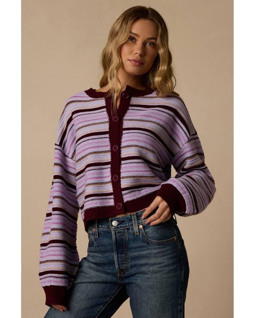 Lulus Purple North Beach Multi Stripe Cardigan