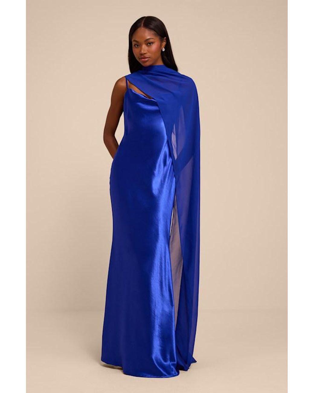 Lulus Blue Daya Satin Slip Maxi Dress And Scarf Set