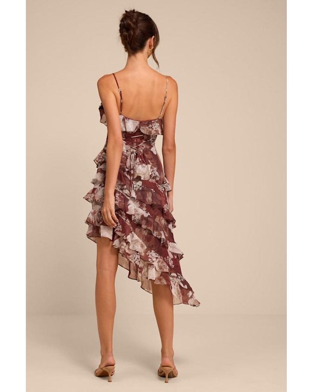 Lulus Natural Sinclair Floral Ruffled Midi Dress