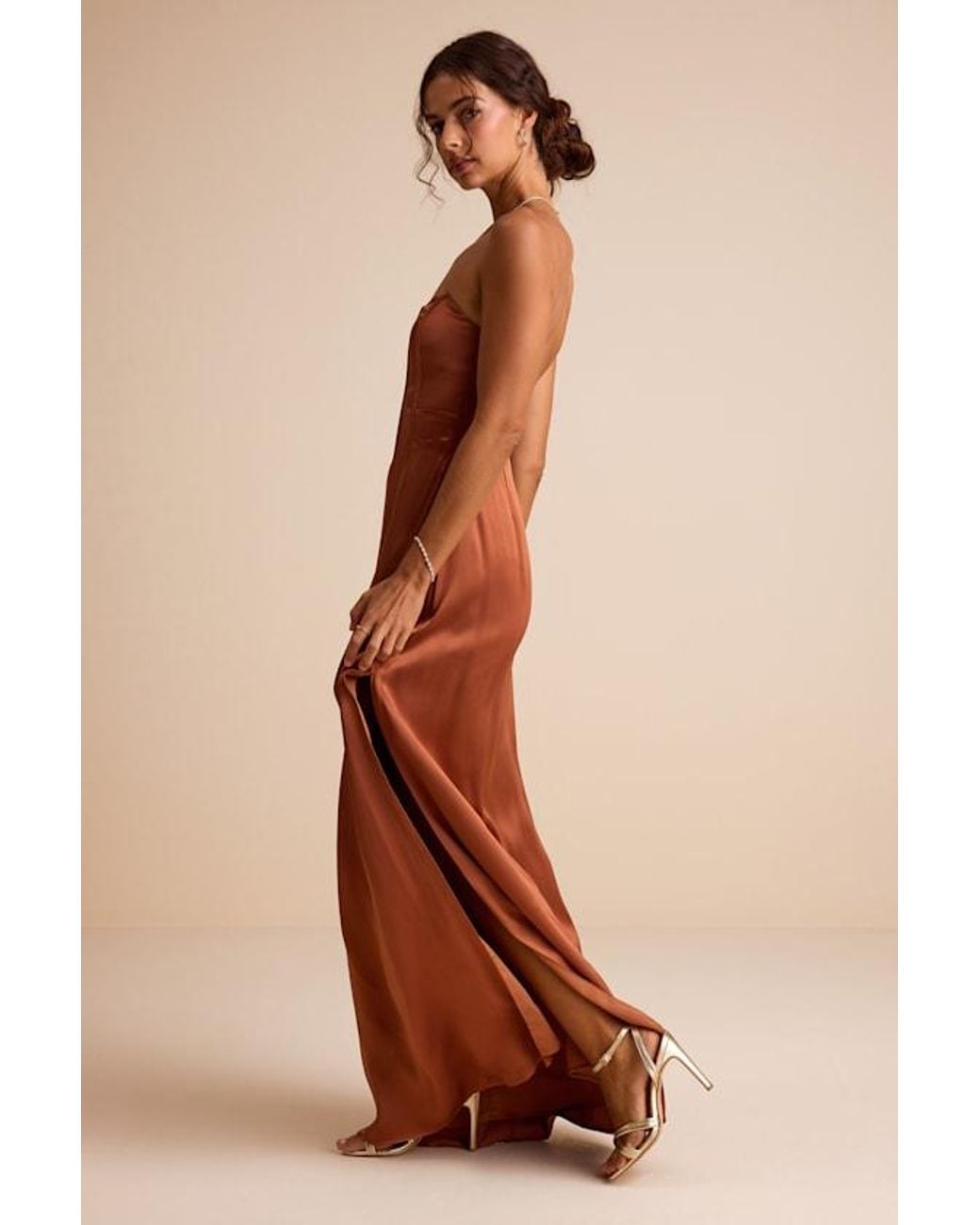 Lulus Natural Extraordinary Presence Satin Strapless Maxi Dress