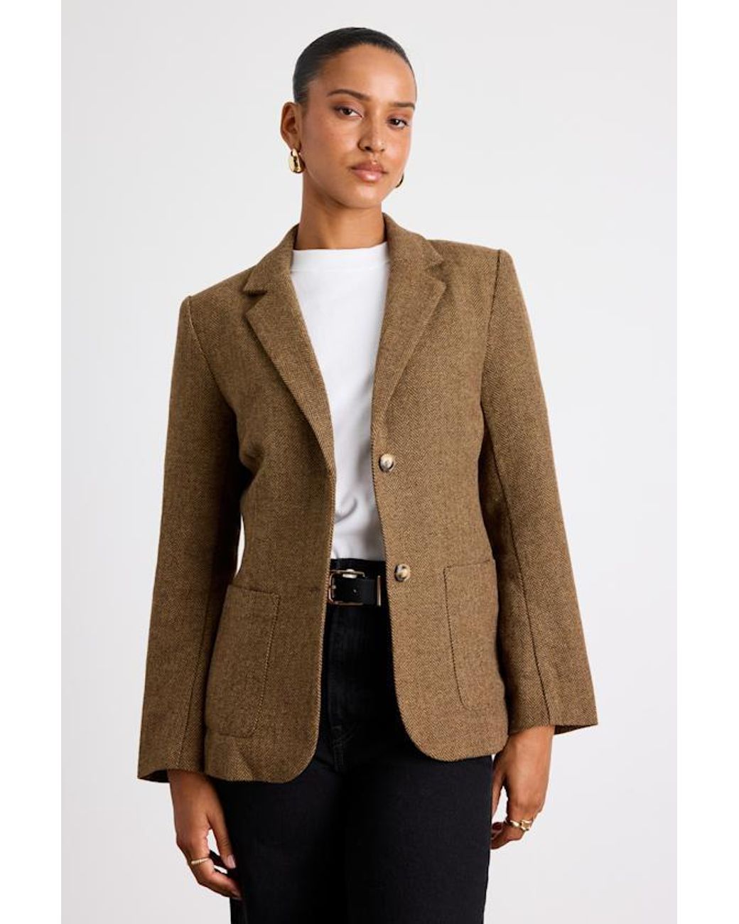 Lulus Brown Avielle Wool Tweed Collared Blazer
