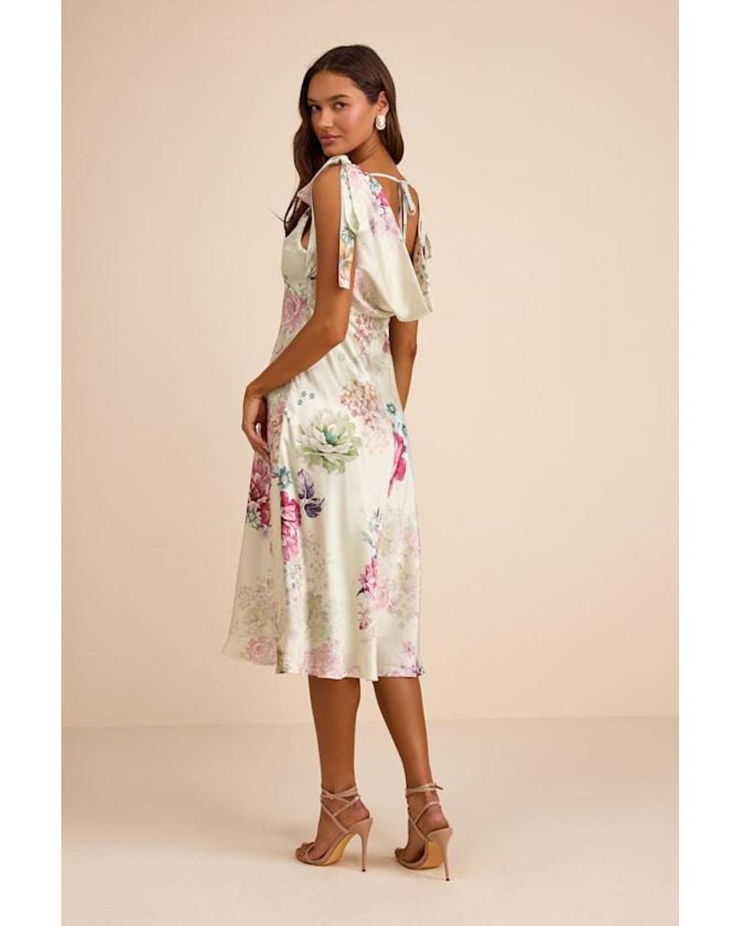 Lulus Natural Zoella Pale Mint Floral Satin Tie-Strap Midi Dress