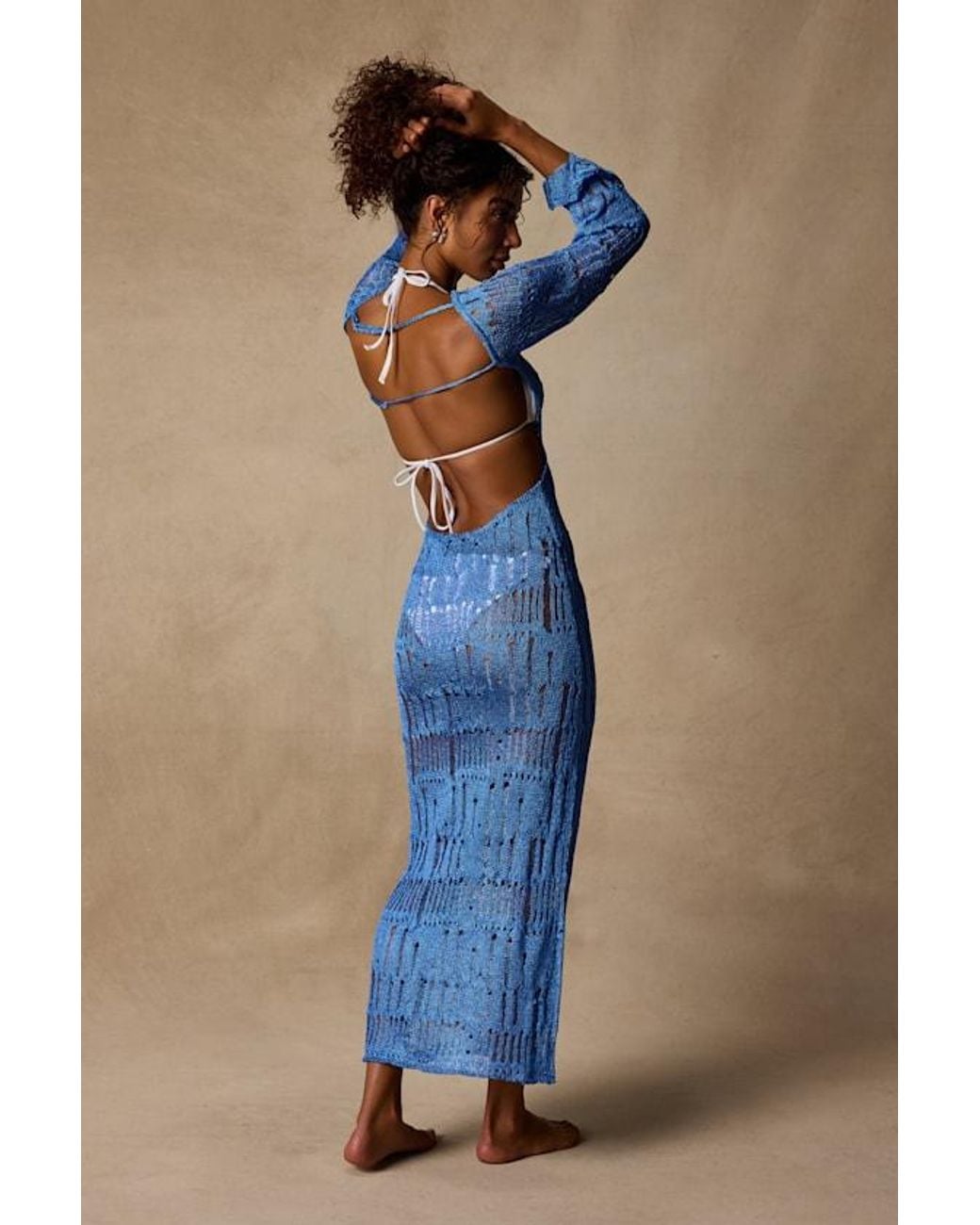 Lulus Blue Salise Shiny Distressed Maxi Swim Cover-Up