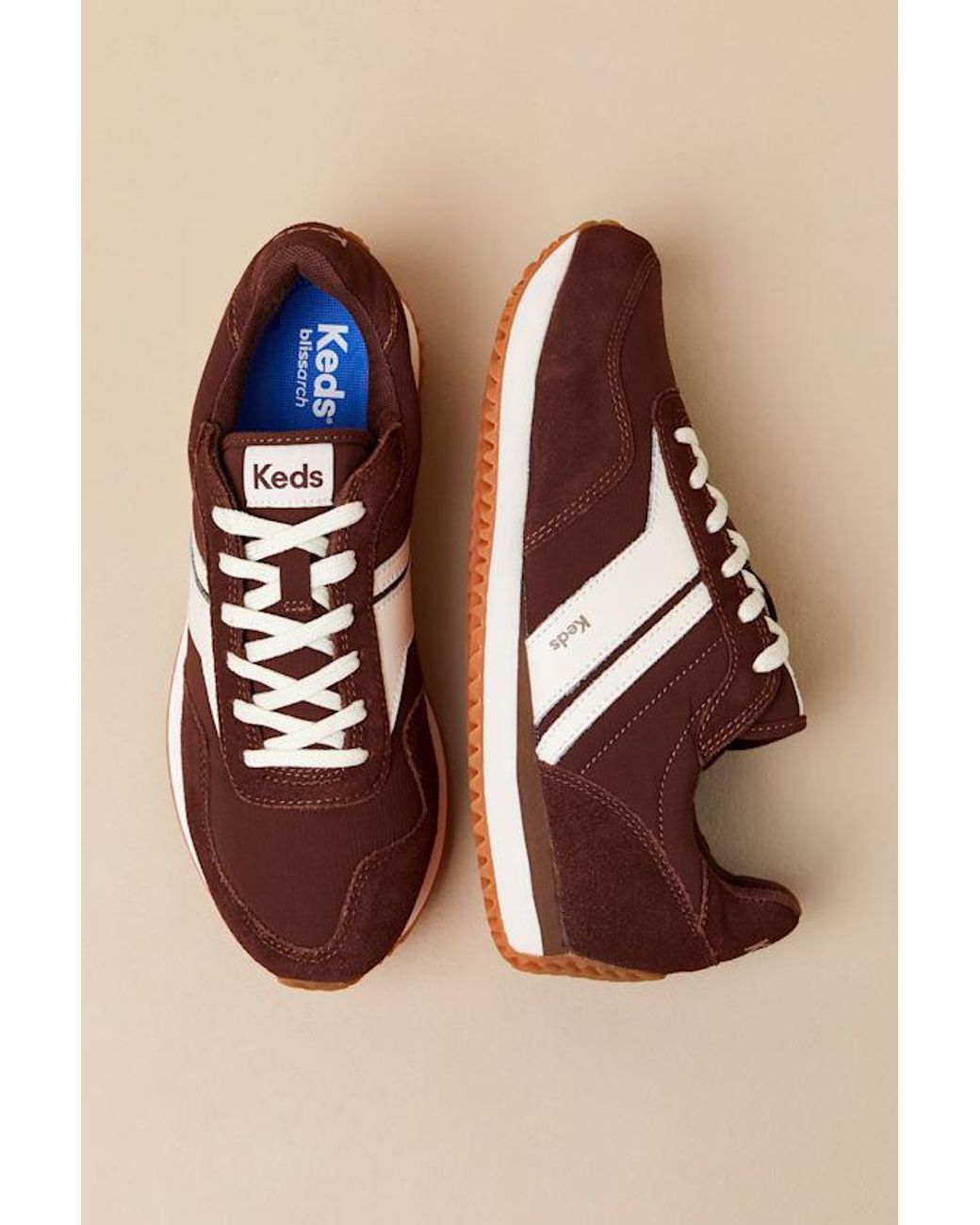 Keds Brown Rena And Cream Suede Leather Lace-Up Sneakers