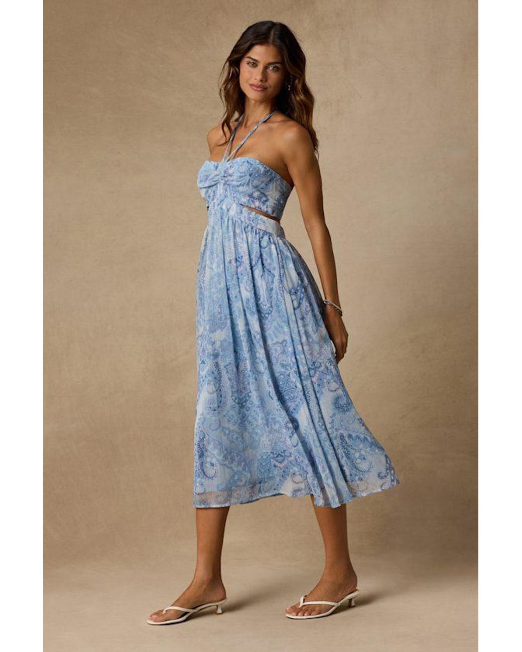 Lulus Blue Dimitra Paisley Print Halter Midi Dress