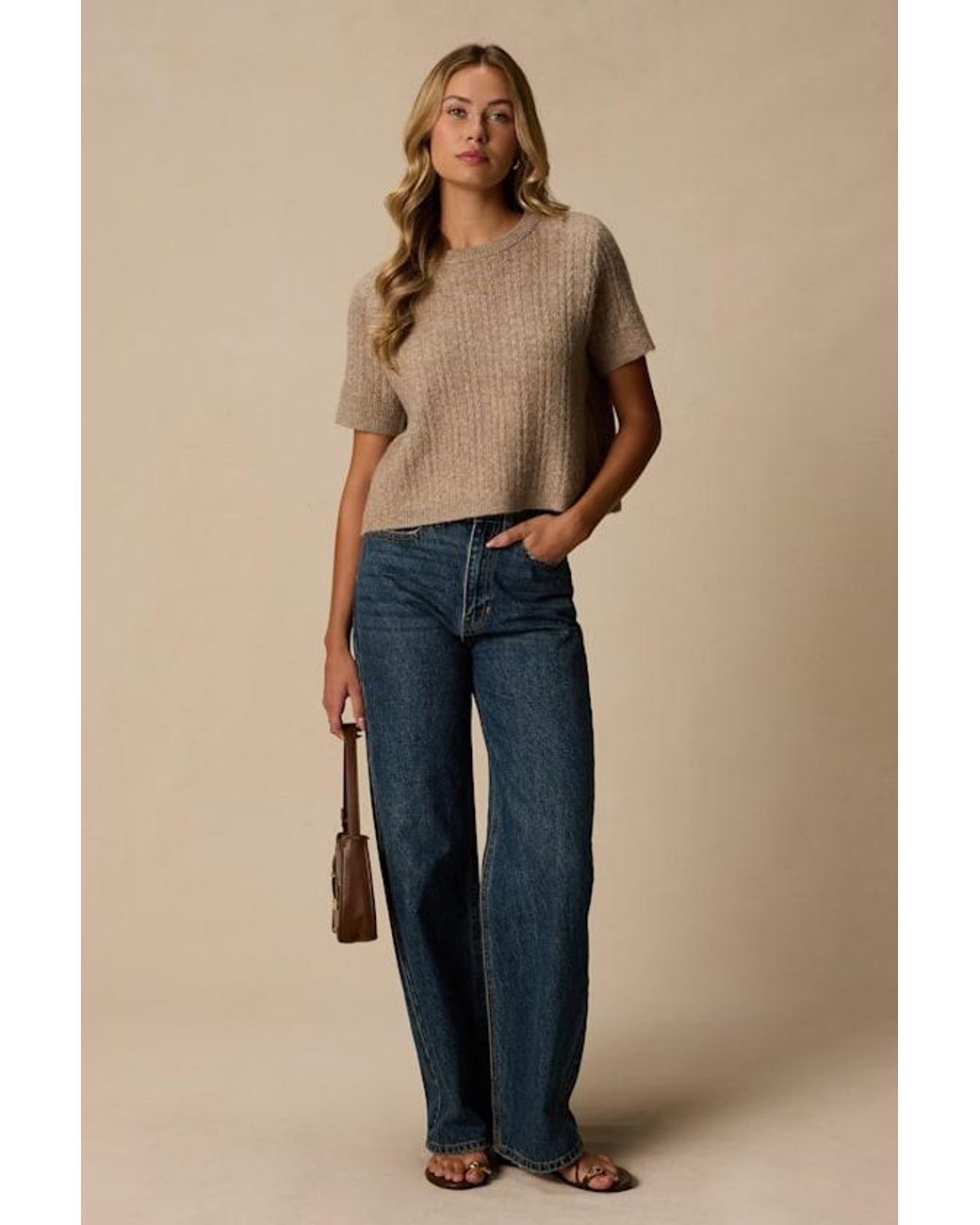Lulus Blue Whitman Cable Knit Short Sleeve Sweater