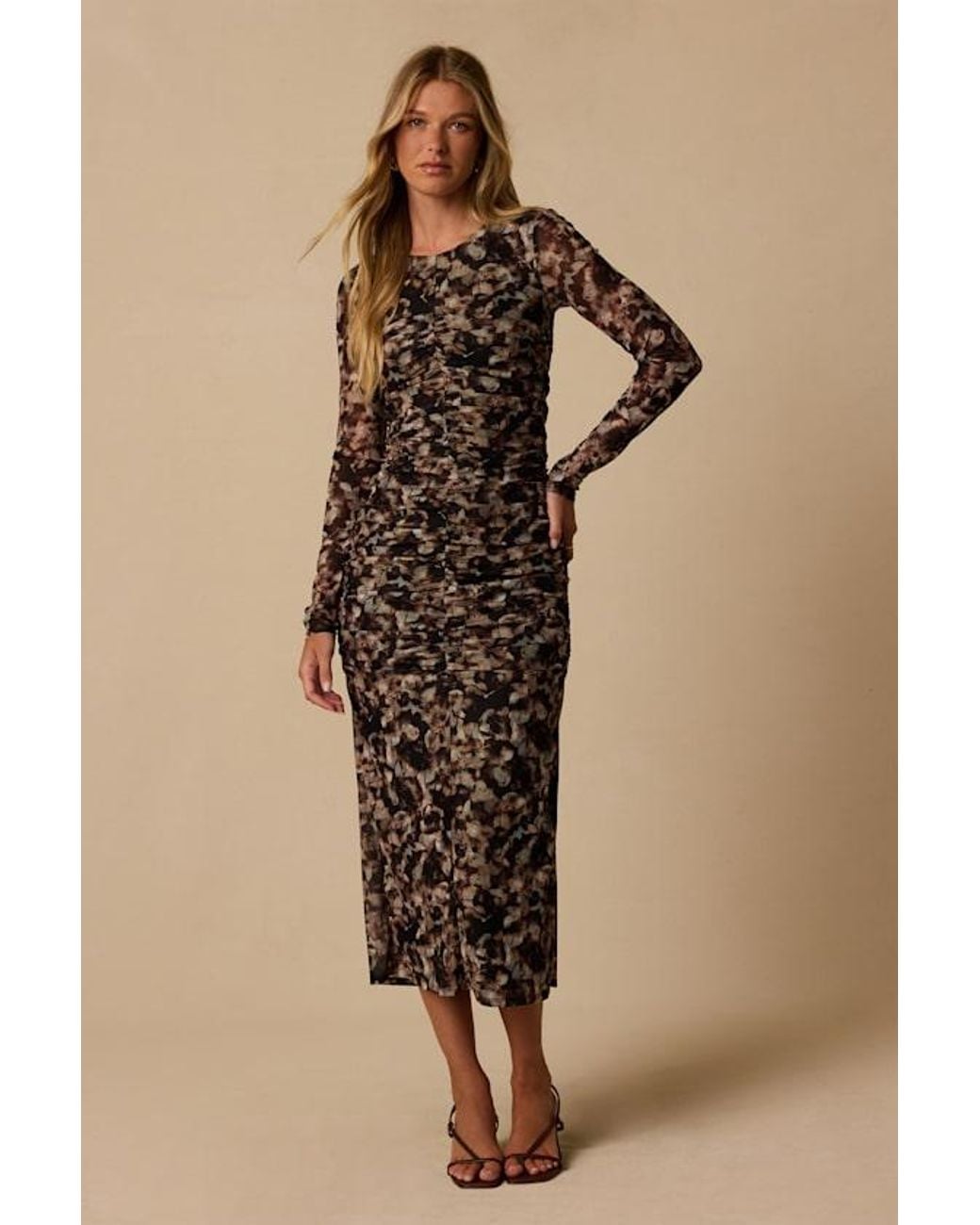 Lulus Natural Mal Multi Print Long Sleeve Midi Dress