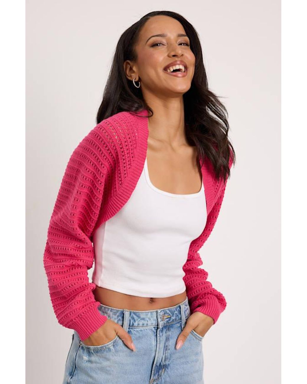 Lulus Red Perfectly Comforting Pointelle Open-Front Shrug Sweater