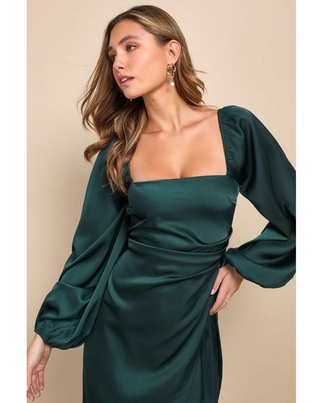 Lulus Blue Eternal Heart Satin Long Sleeve Maxi Dress