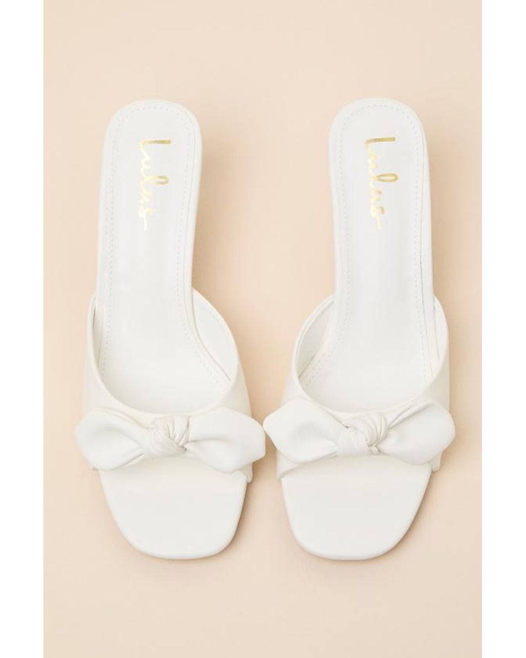 Lulus Natural Lancee Bone Bow High Heel Slide Sandals