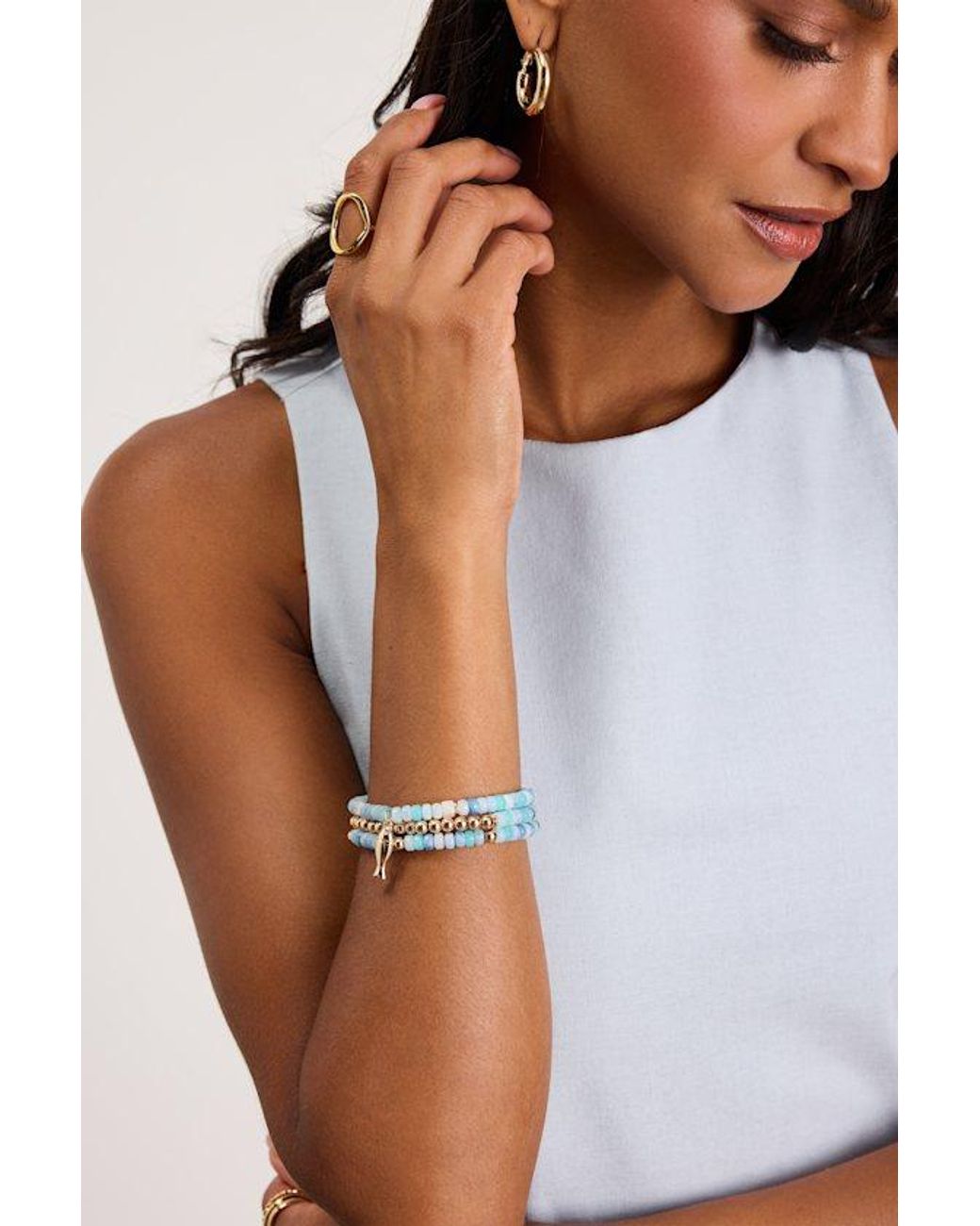 Lulus Blue Analisa Multi Beaded Three-Piece Bracelet Set