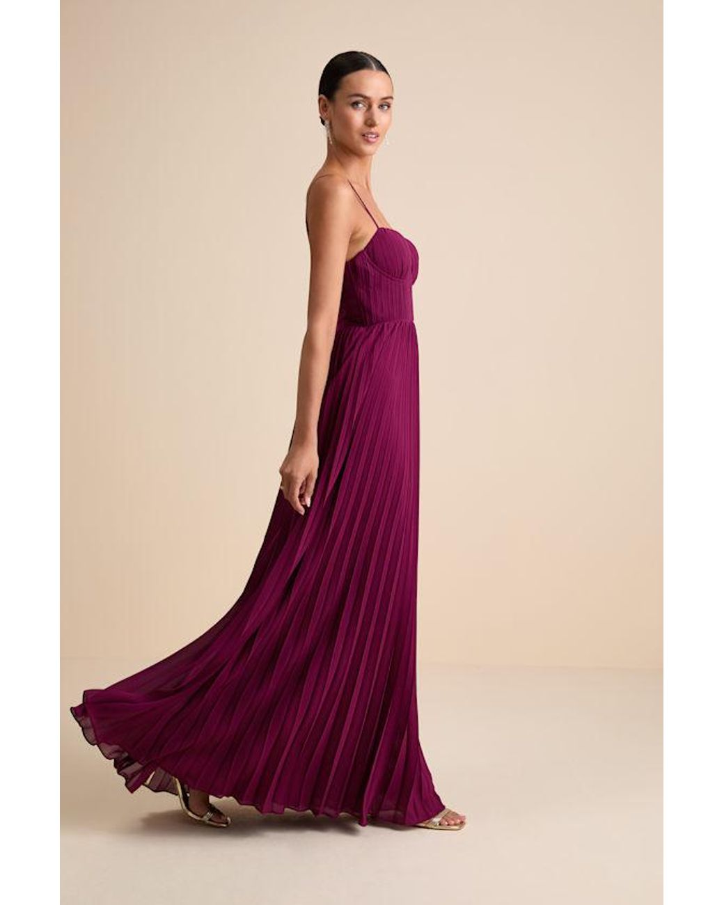 Lulus Purple Admirable Elegance Plum Pleated Bustier Maxi Dress