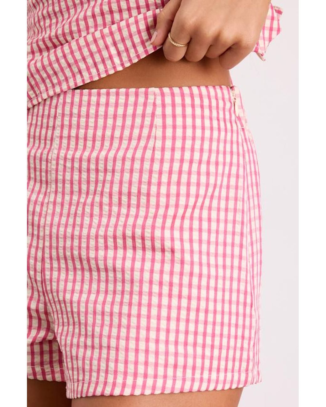 Lulus Pink Harmony Gingham High-Rise Shorts