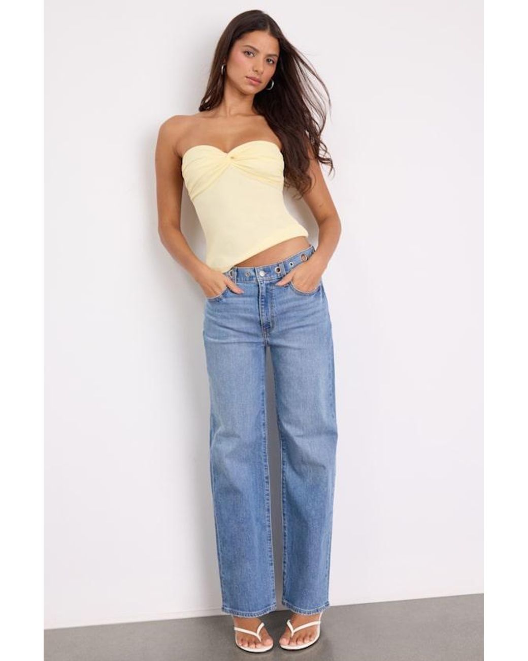 Daze Denim Blue 1999 Slouchy Medium Wash Grommet Jeans