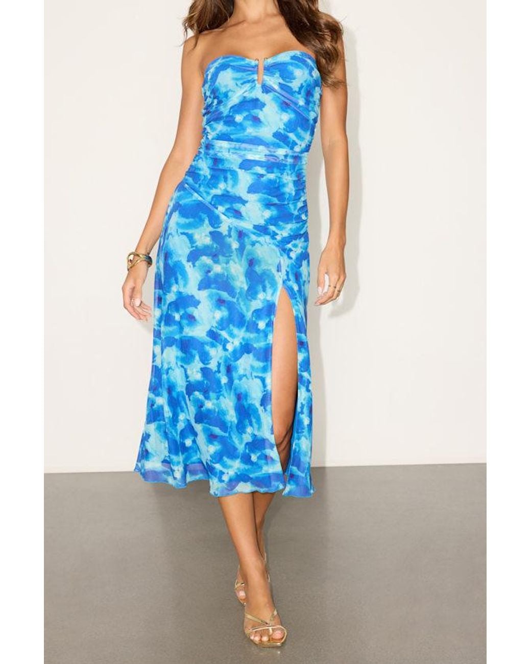 Lulus Blue Chania Abstract Strapless Midi Dess