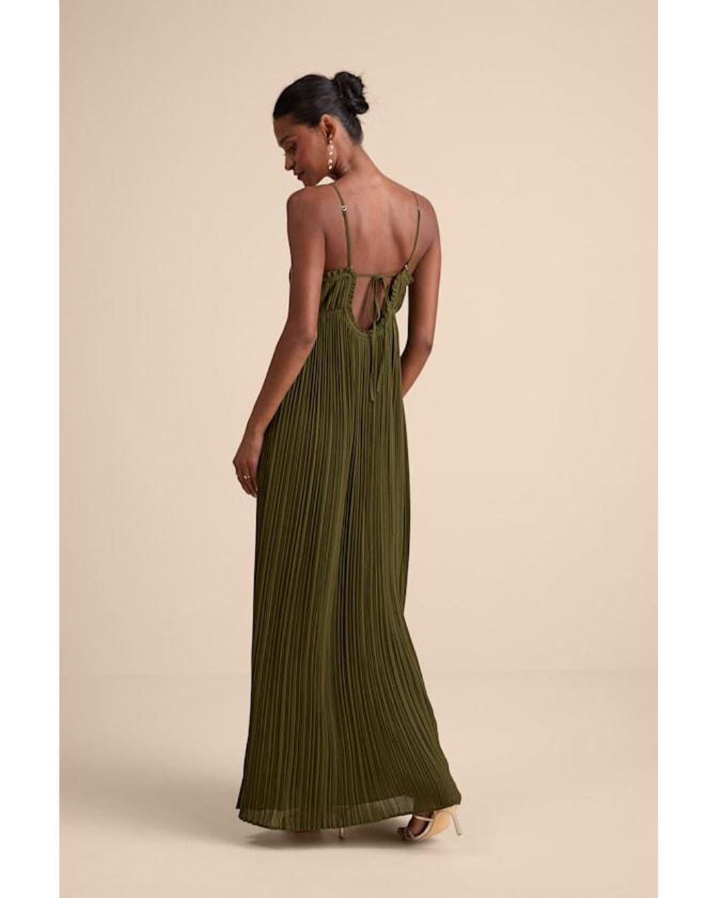 Lulus Natural Delina Plisse Chiffon Tie-Back Maxi Dress