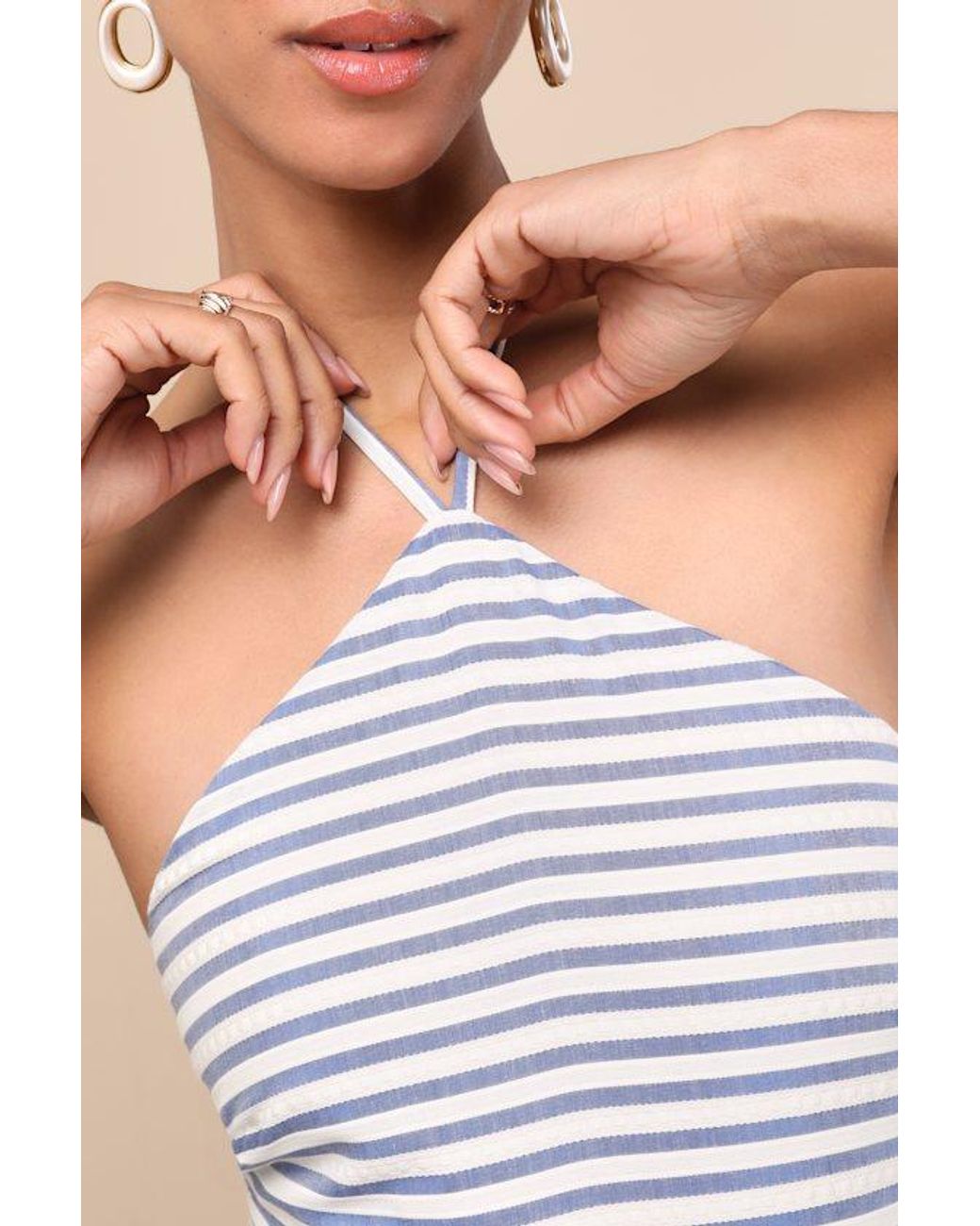 Lulus Blue Corilie And Striped Halter Mini Dress