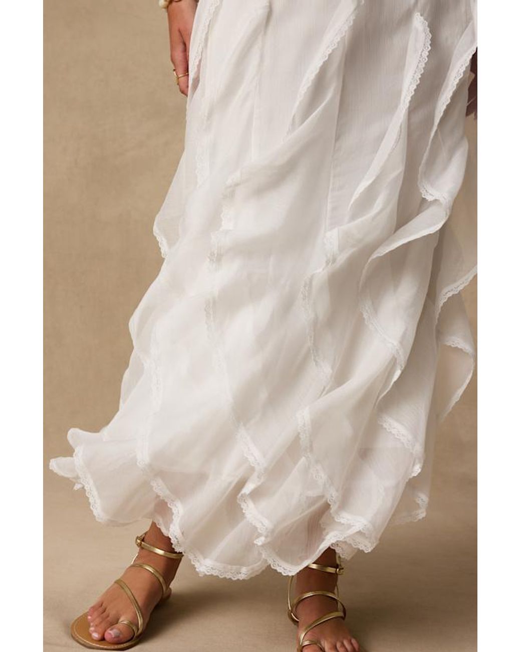 Lulus Natural Tina Ruffled Maxi Skirt