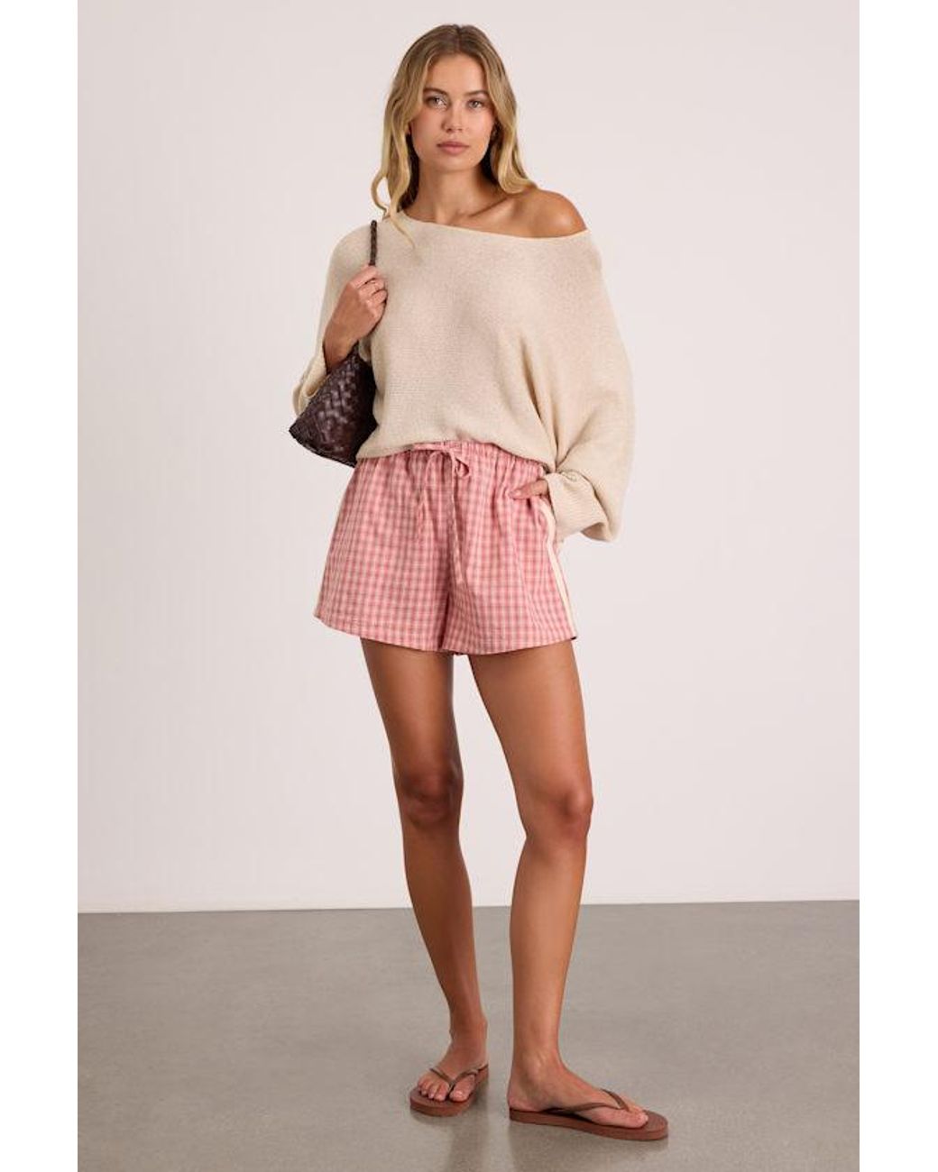 Rhythm Pink Kirra Gingham Drawstring Shorts