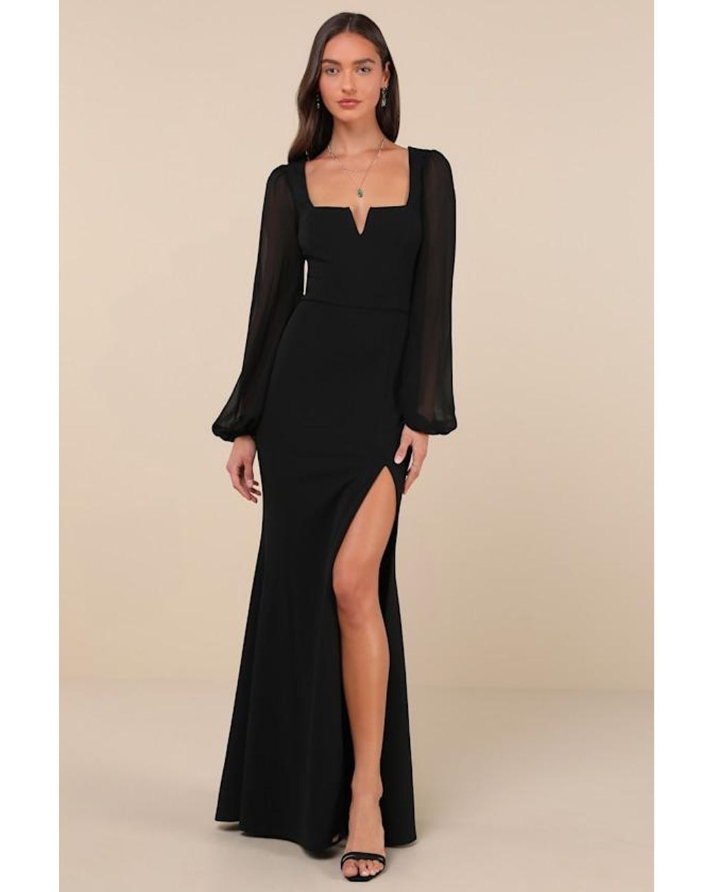 Lulus Black Composed Elegance Balloon Sleeve Mermaid Maxi Dress