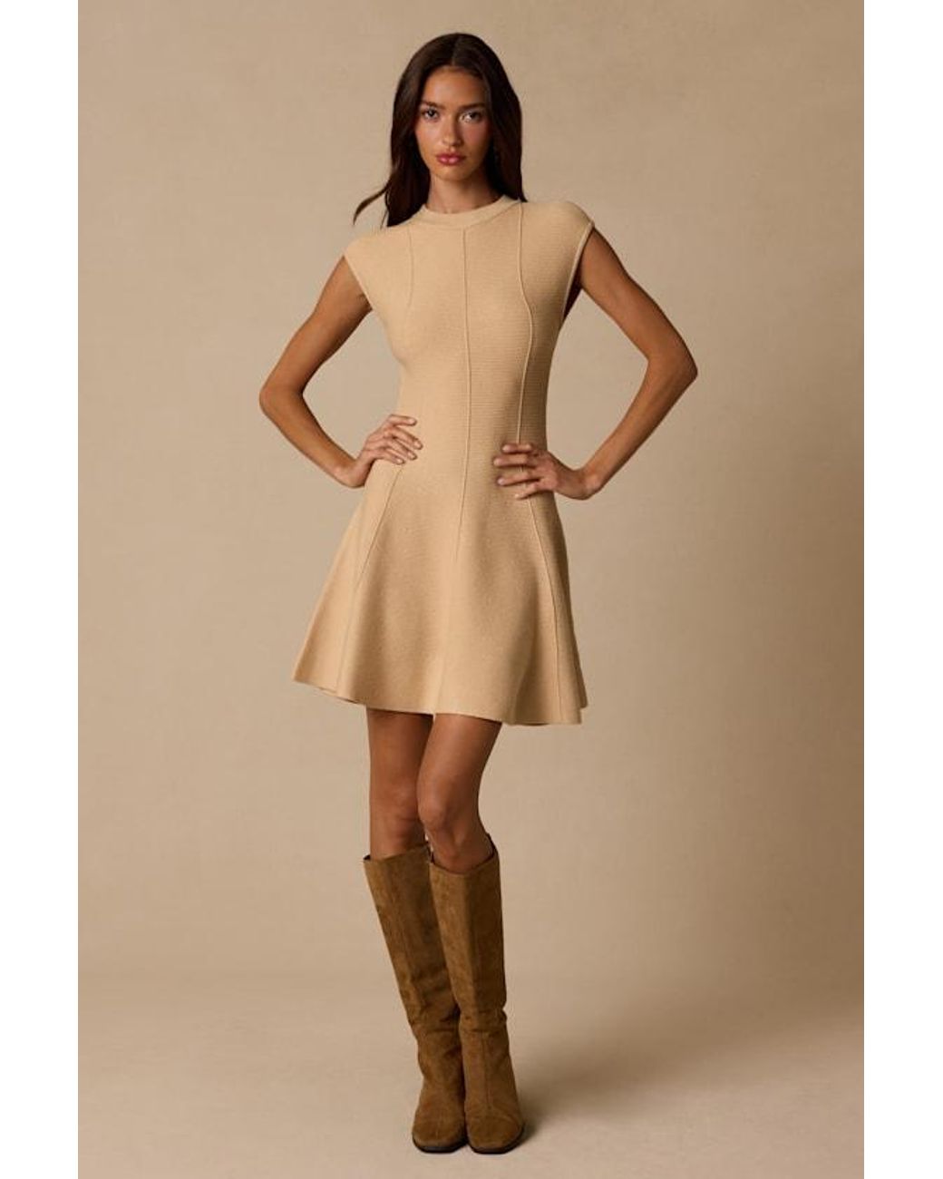 Lulus Natural Kary Cap Sleeve Sweater Mini Dress