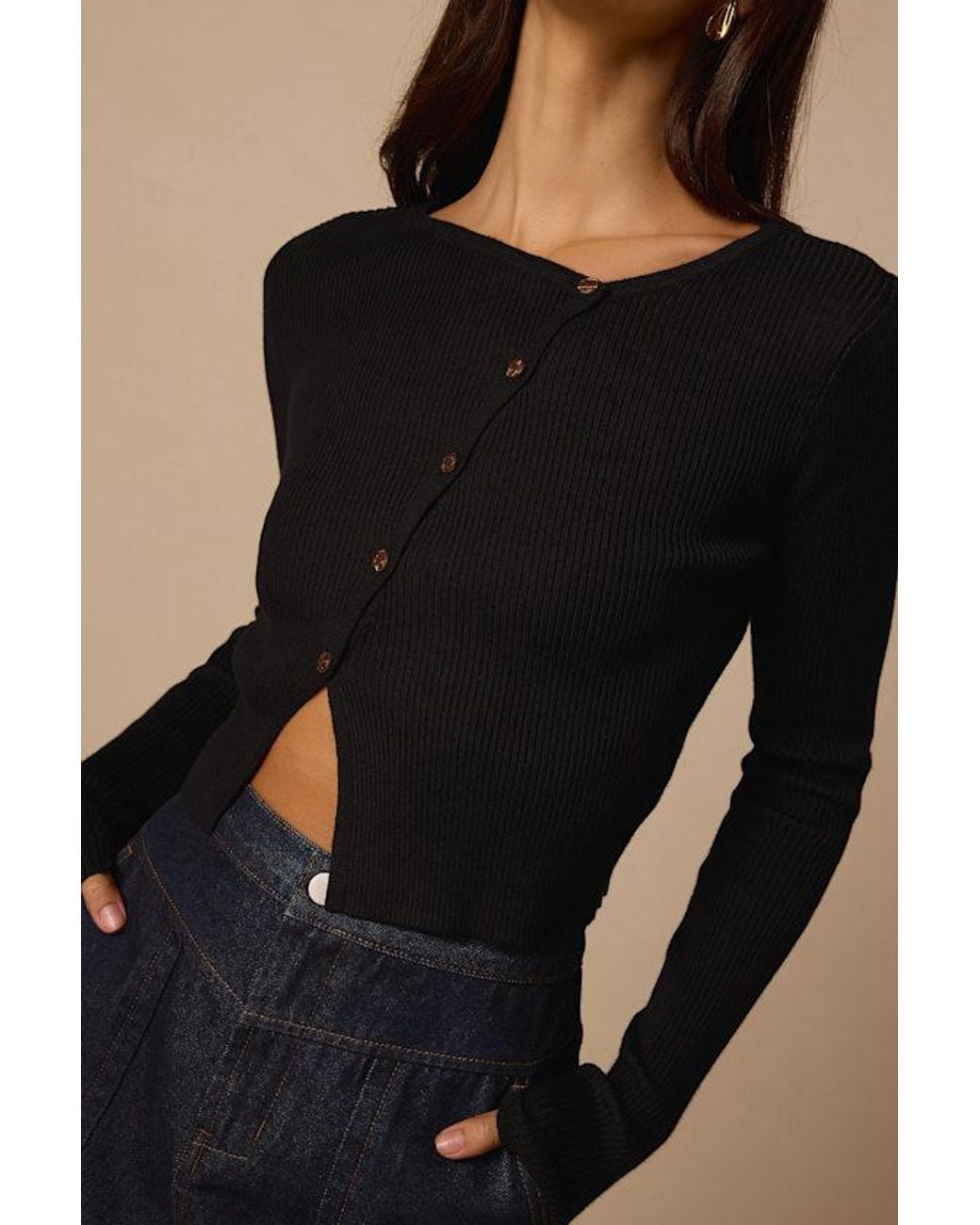 Lulus Black Paxlynn Ribbed Asymmetrical Cardigan Top
