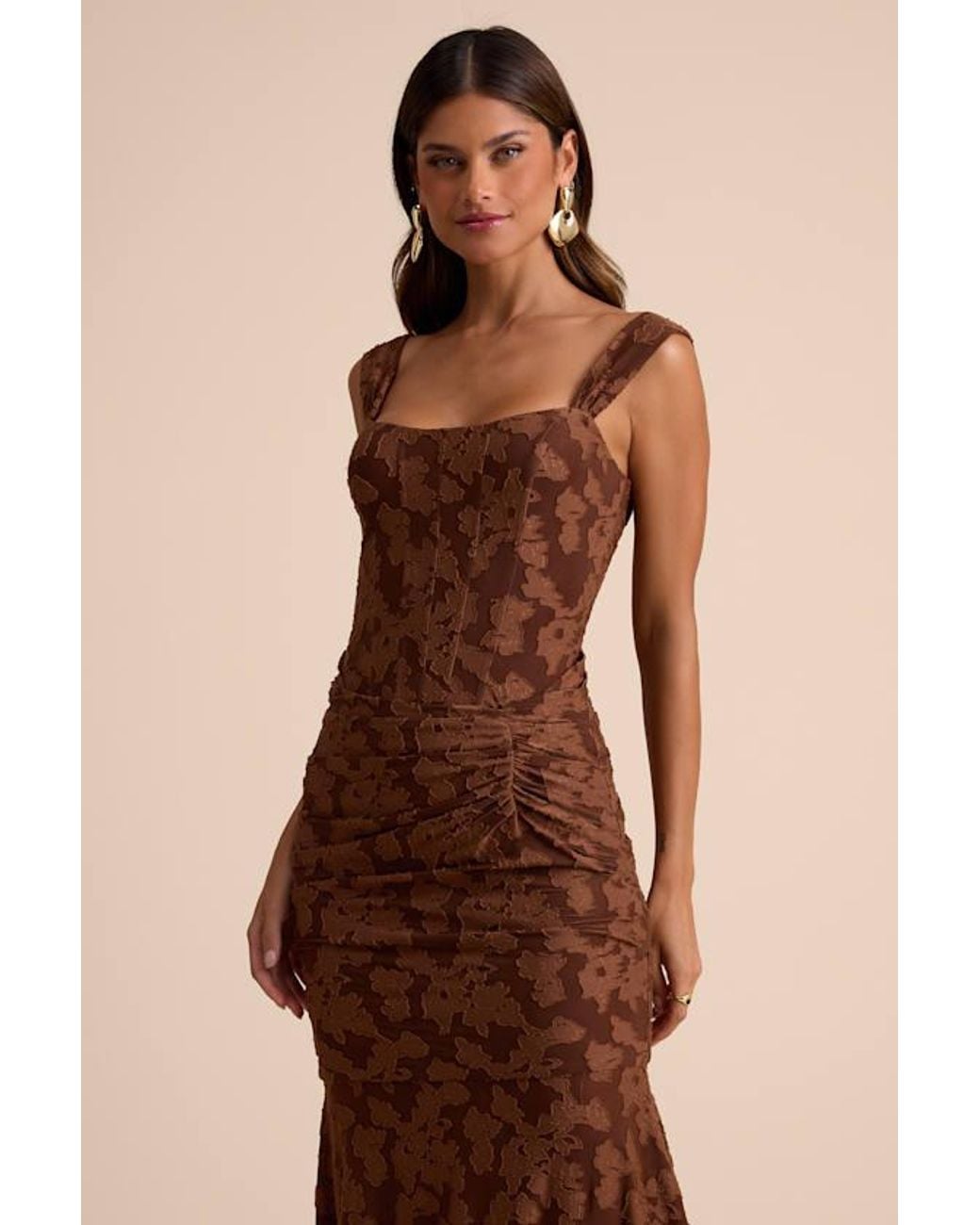 Lulus Natural Celeste Floral Burnout Bustier Maxi Dress
