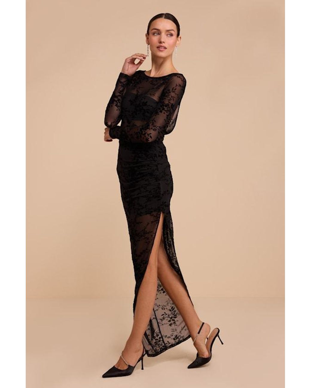 Lulus Natural Zena Lace Long Sleeve Maxi Dress